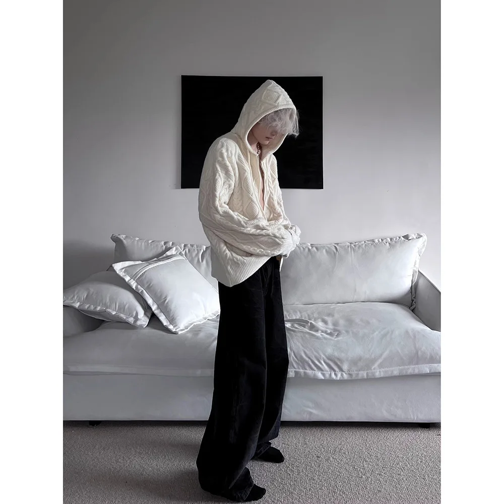 Men's Women Knitting Cardigan Autumn Winter New Hooded Cardigan Sweater Trendy Lazy Vibe Loose Knitwear Couples' Outerwear Top