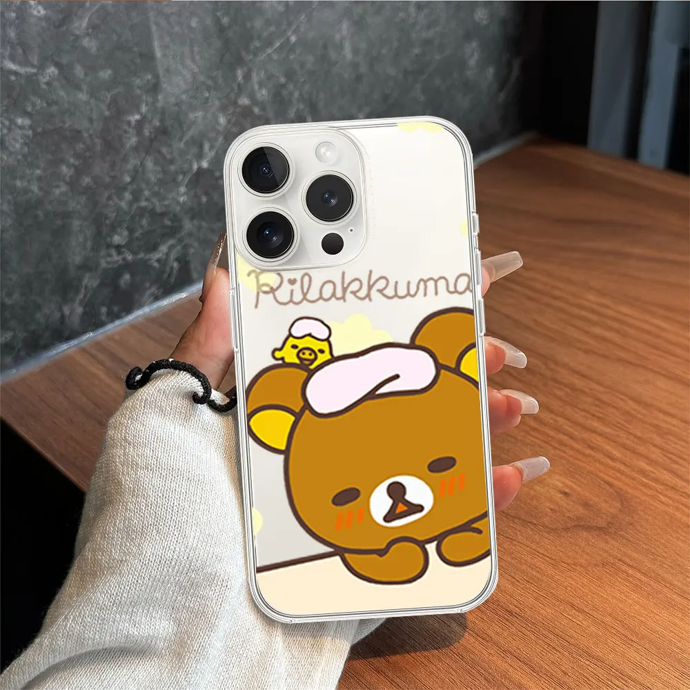 Phone Case for iPhone 11 12 13 14 15 16 Max Pro Plus Transparent Soft Shell MINISO R-Rilakkuma Cute Bear