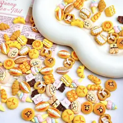 Simulated Ice cream Mooncake Resin Nail Charms 3D Yellow Series Cream Bread Baguette Desserts Nail Art Decorations DIY Nails