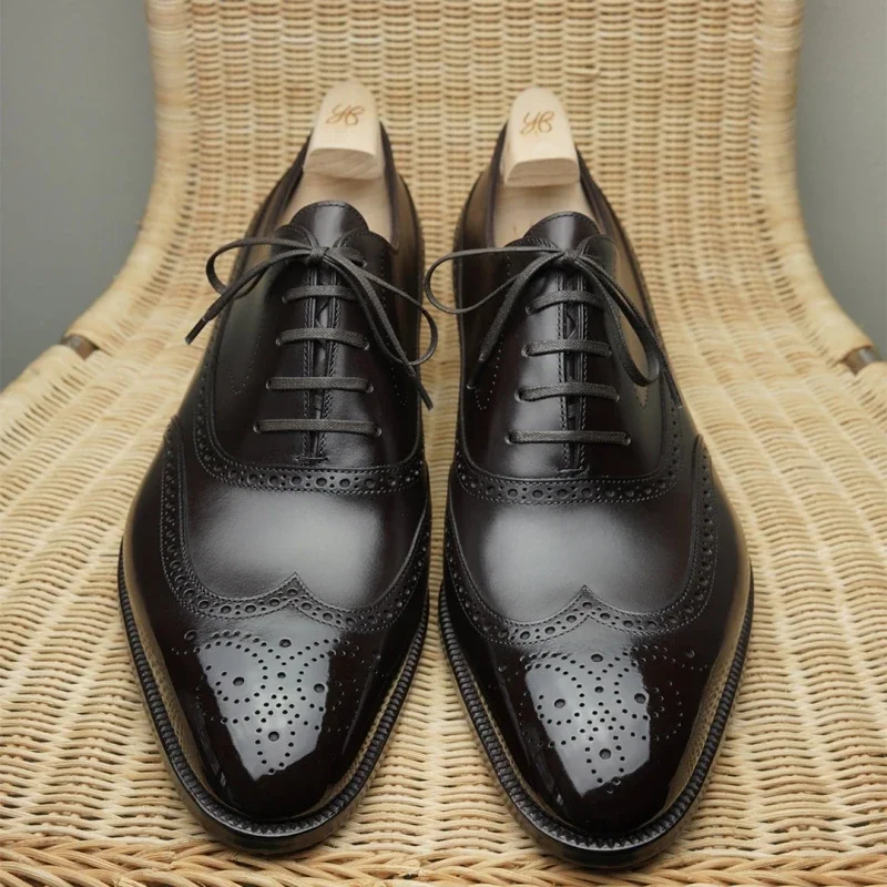 New In Brown Brogue Shoes for Men Black Lace-up Square Toe Party Wedding Shoes  Men Shoes Size 38-46