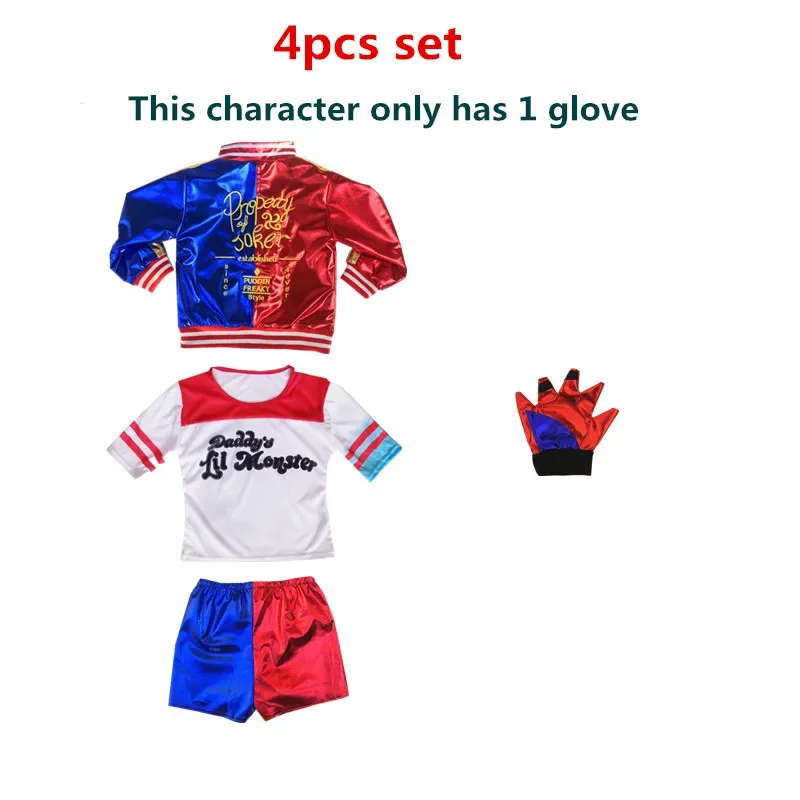 CyHigh Quality Embroidery Suicide Harley Cosplay Costumes Squad Quinn Kids Girls Jacket Pants Sets Carnival Party Dress