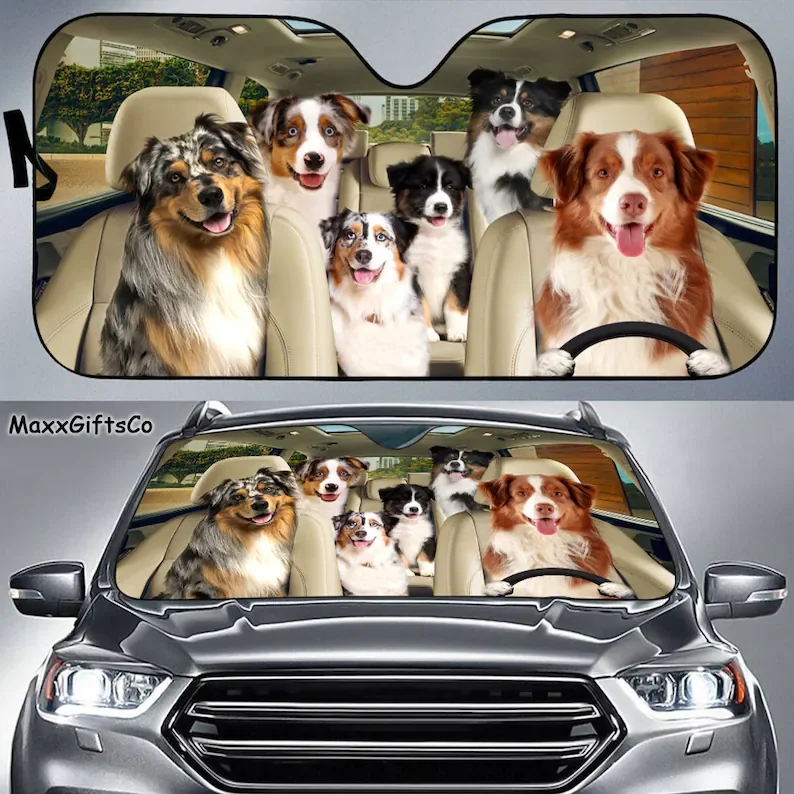 

Australian Shepherd Car Sun Shade, Dogs Windshield, Dogs Family Sunshade, Dog Car Accessories, Car Decoration, Gift For Dad, Mom