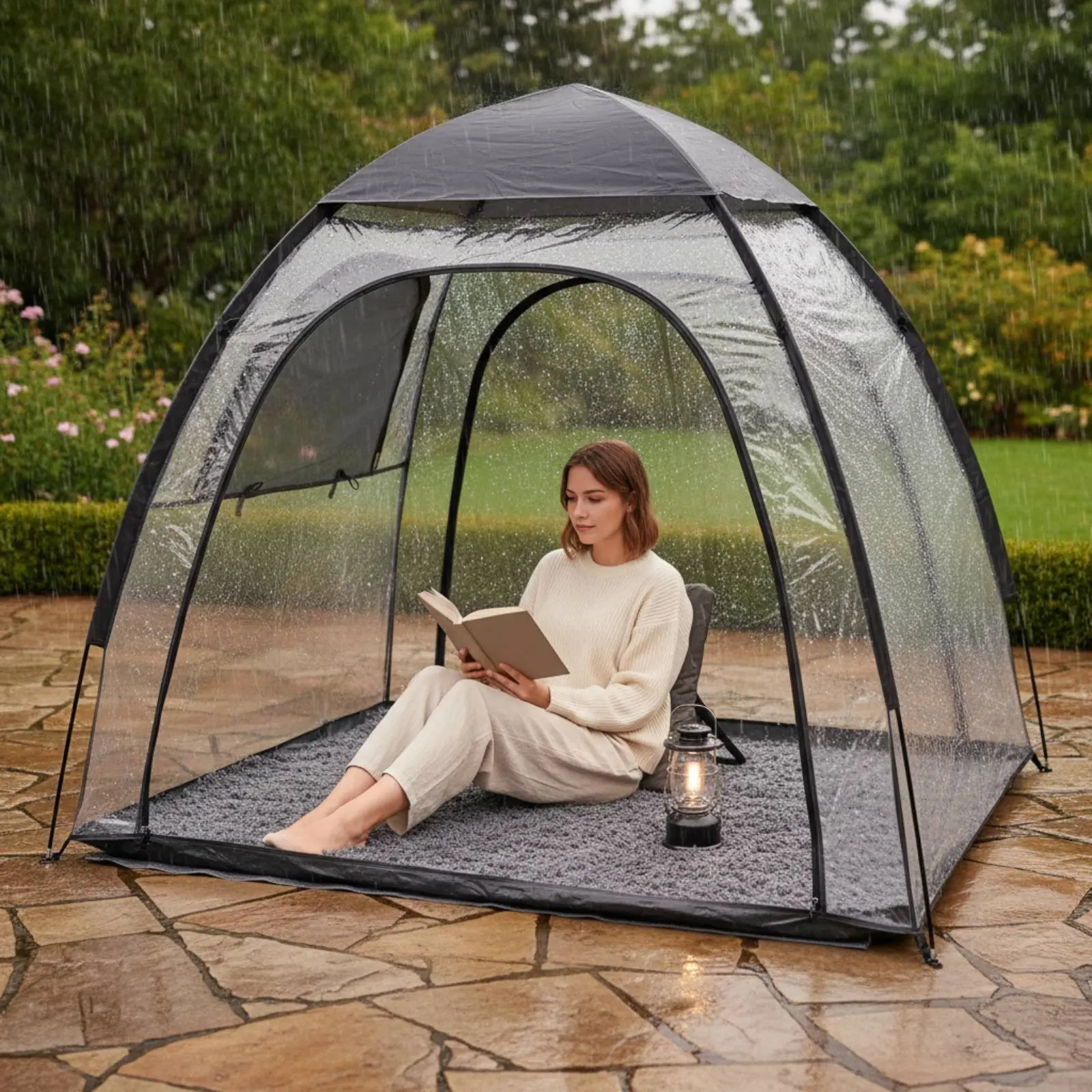 Transparent Camping Tent Rainproof Clear Rain Tent Portable Instant Shelter Warm Camp Gear Thickened PVC for Campers, Fishing image 2