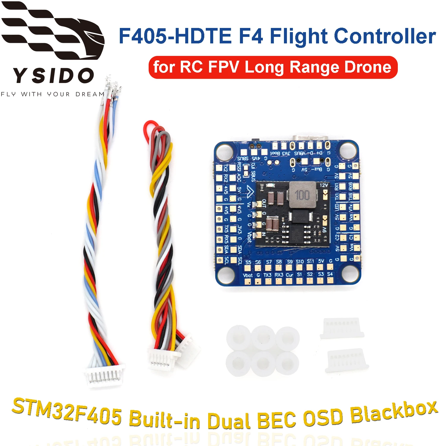 

YSIDO RC FPV Drone F405-HDTE F4 Flight Controller STM32F405 30X30mm Built-in Dual BEC OSD Blackbox 3~12S LiPo for DJI HD VTX