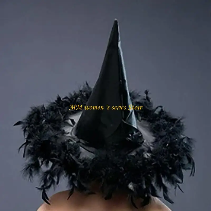 Q39C هالوين الساحرات قبعة الريش هامش النساء زي فتاة فستان اكسسوارات زينة للحفلات التنكرية Cosplays