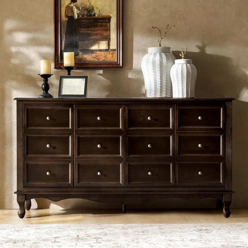 

58 Transitional Solid Wood Sideboard, Brown Buffet Cabinet/Adjustable Shelves & Solid Wood Kitchen, Dining Room