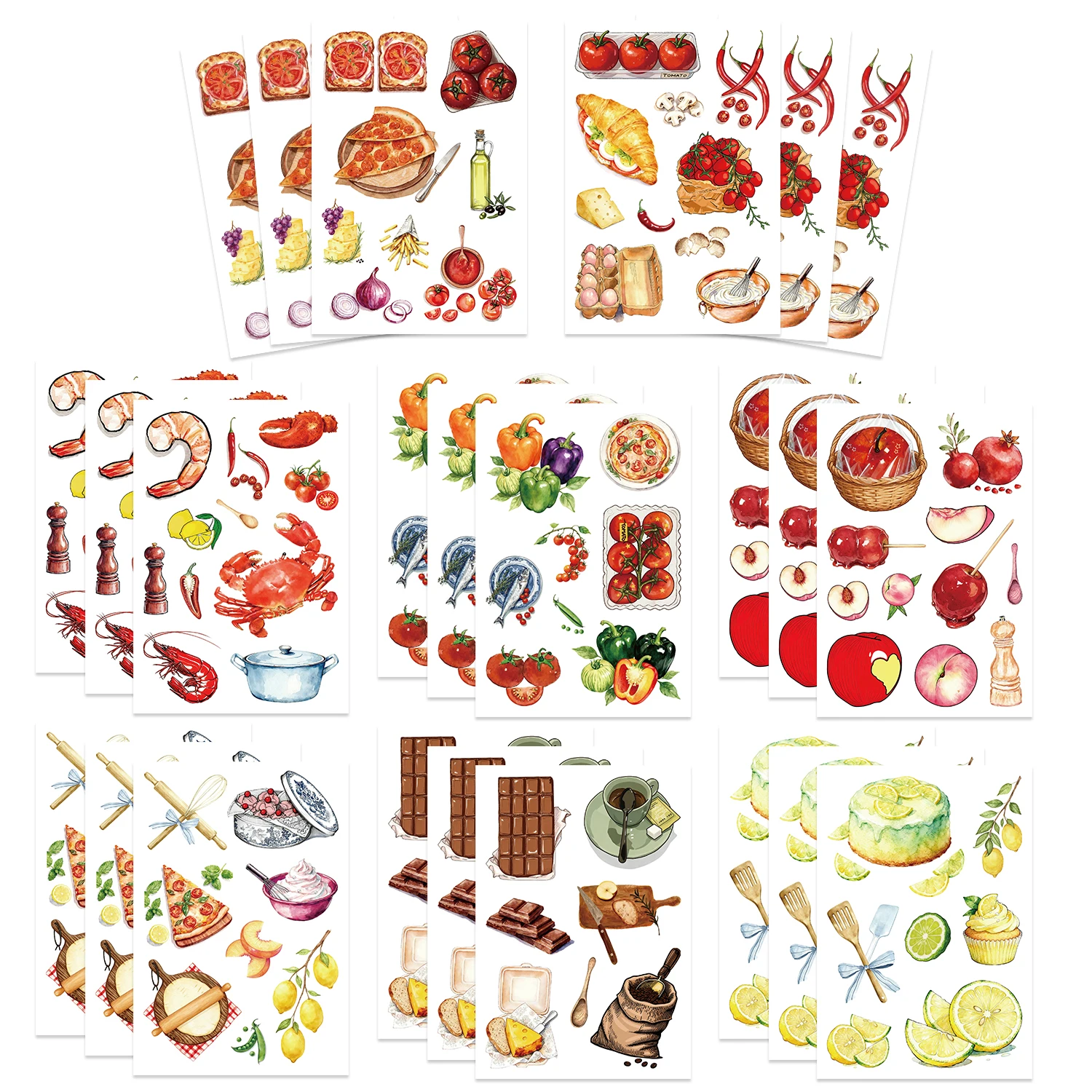 8 adesivi per alimenti ad acquerello: scarabocchi di cartoni animati adatti per decorare quaderni, telefoni cellulari e bagagli
