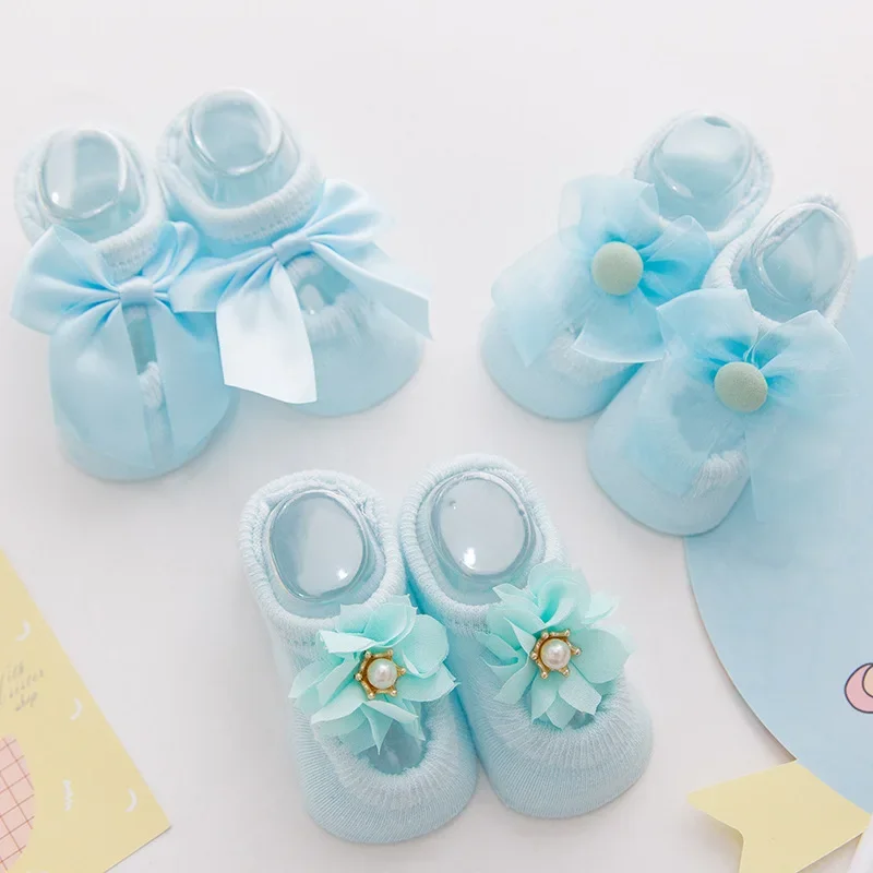 3 Paare/los Spitze Blume Neugeborenen Baby Socken Baumwolle Anti-Slip Kinder Boden Socken Bogen Kleinkind Mädchen Socke Frühling mädchen Geschenk Socken