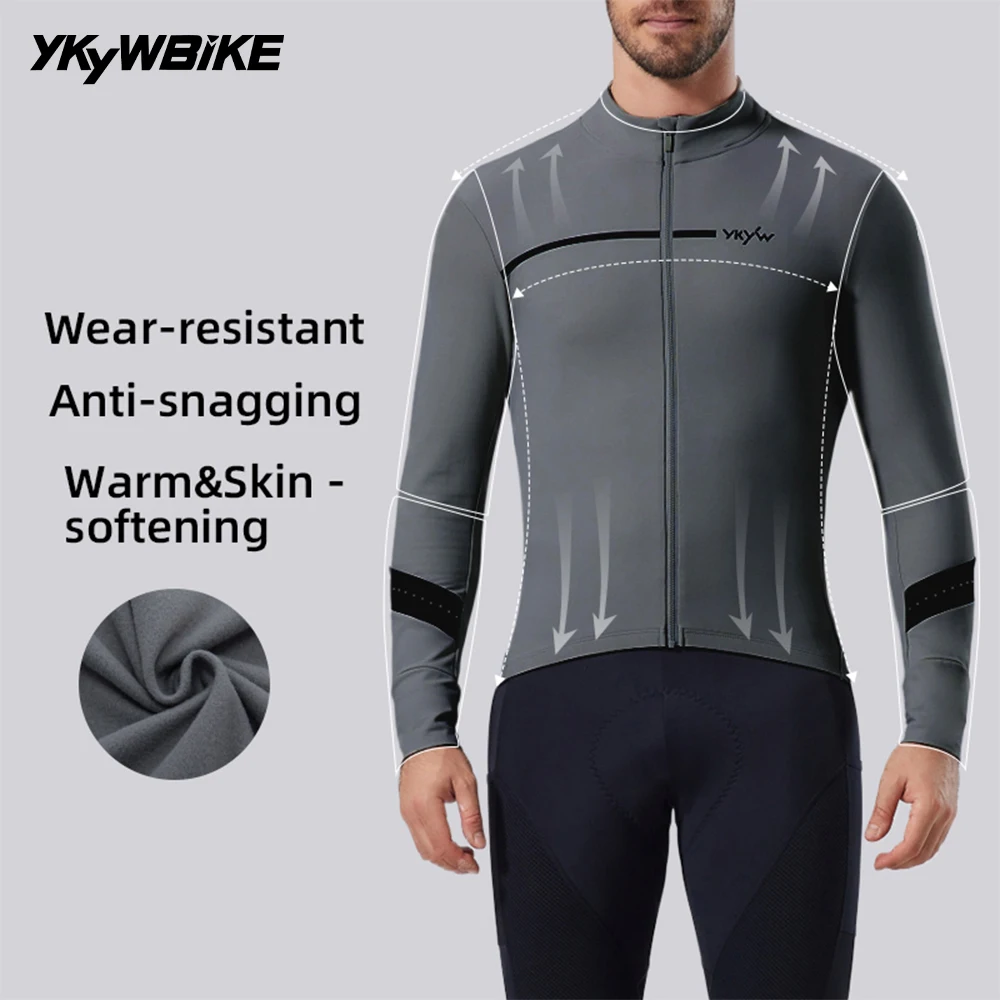 

YKYWBIKE Men's Winter Cycling Jersey Warm Road Bike Thin Soft Fleece Jacket Bicycle Jersey Breathable MTB Cycling Clothes
