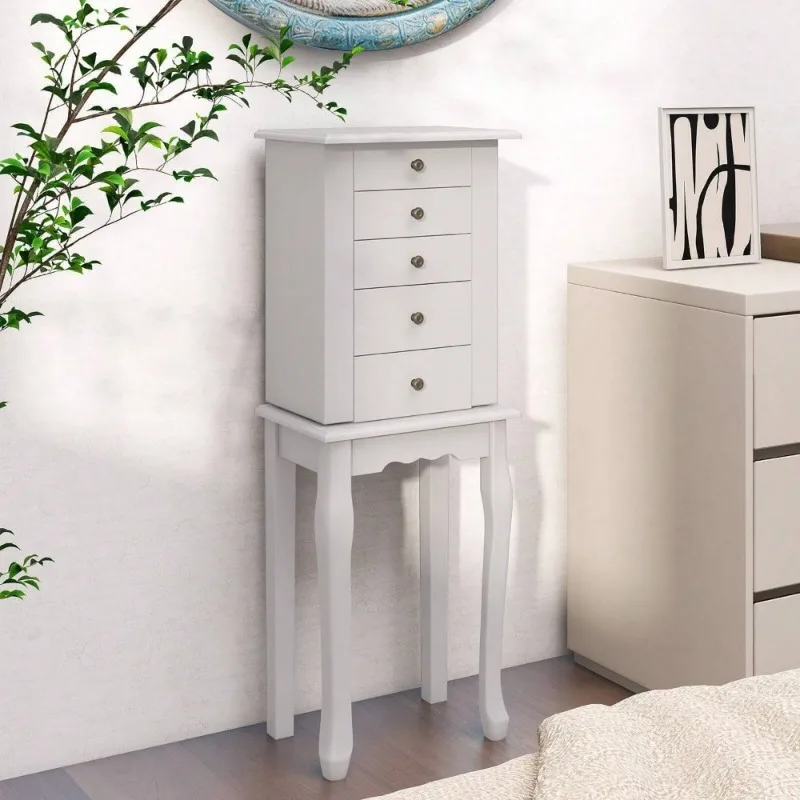

Retro Jewelry Cabinet w/ Mirror Armoire Storage Chest Stand Organizer Gift White