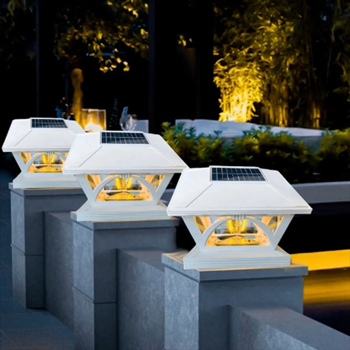 4 قطع من مصابيح الطاقة الشمسية للسياج الخارجي LED لديكور الفناء الخشبي، إضاءة بيضاء دافئة (أبيض) #6