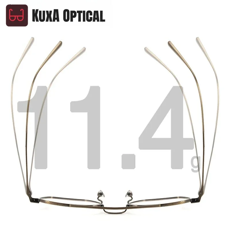 Okulary męskie KUXA 144 mm, powiększona oprawka tytanowa, duże szkła, szeroka oprawka, podwójny mostek, lekkie, do okularów korekcyjnych.