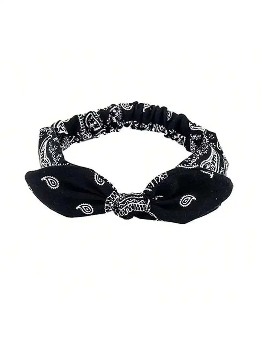 

Paisley Print Bow Knot Elastic Headband For Women Vintage Hair Accessory