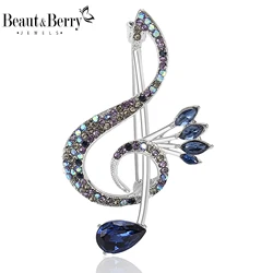 Beaut&Berry Luxury Rhinestone Music Note Brooches for Women Unisex Glamour Pins Casual Party Accessories New Year Gifts Friends
