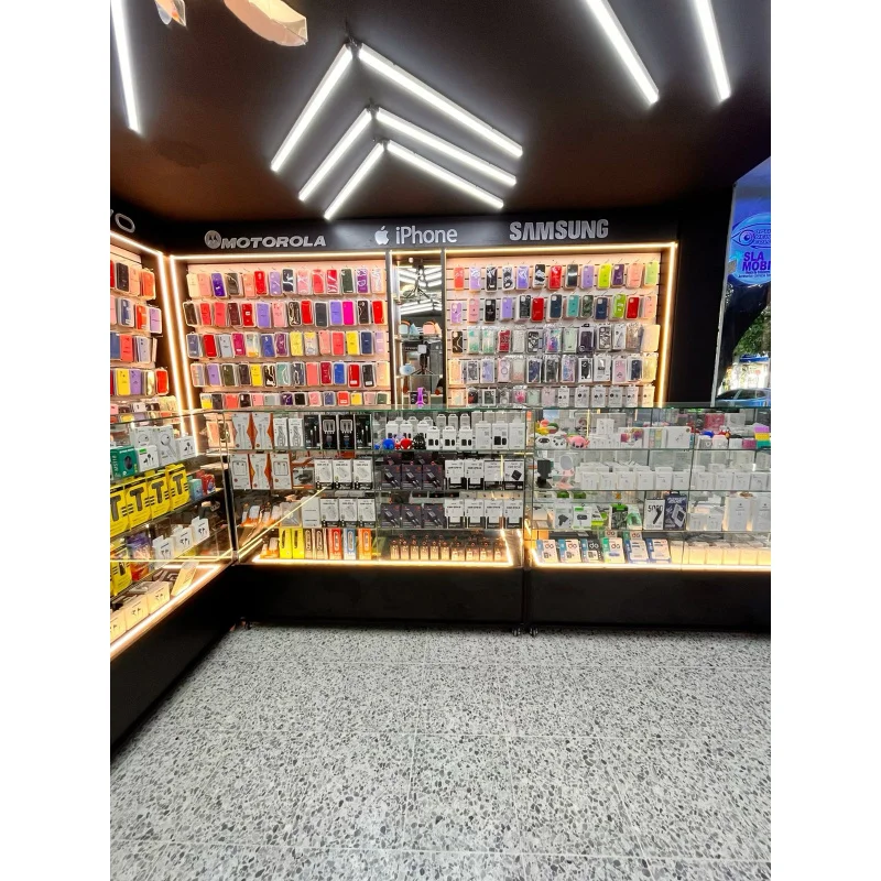 custom.Modern Mobile Phone Shop Interior Design Electronic Stand Cabinet Table Phone Accessories Display