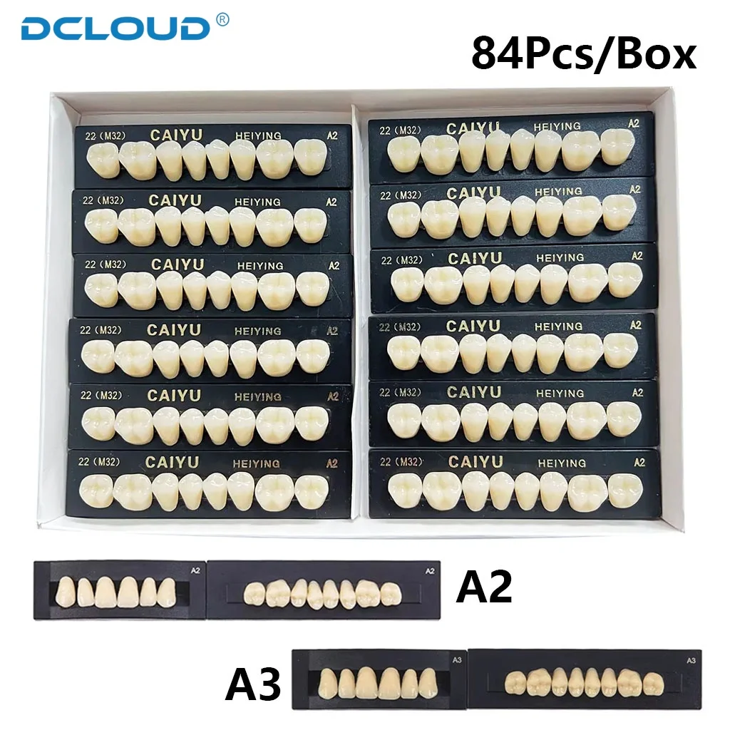 

84Pcs/3Set Dental Acrylic Resin False Teeth Anterior Posterior A2 A3 Full Mouth Denture Set Teeth for Dentist Upper Lower Model