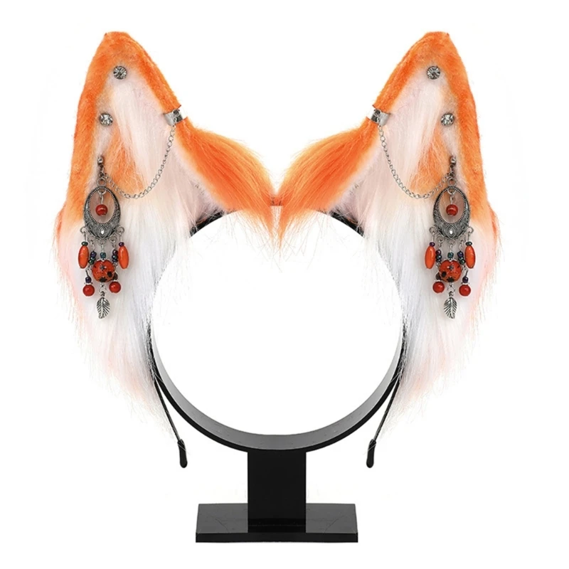 Etnische Stijl Wolf Oor Hoofdband met Fringe Earring Decor Volwassen Cosplay Hoofdband Dropship