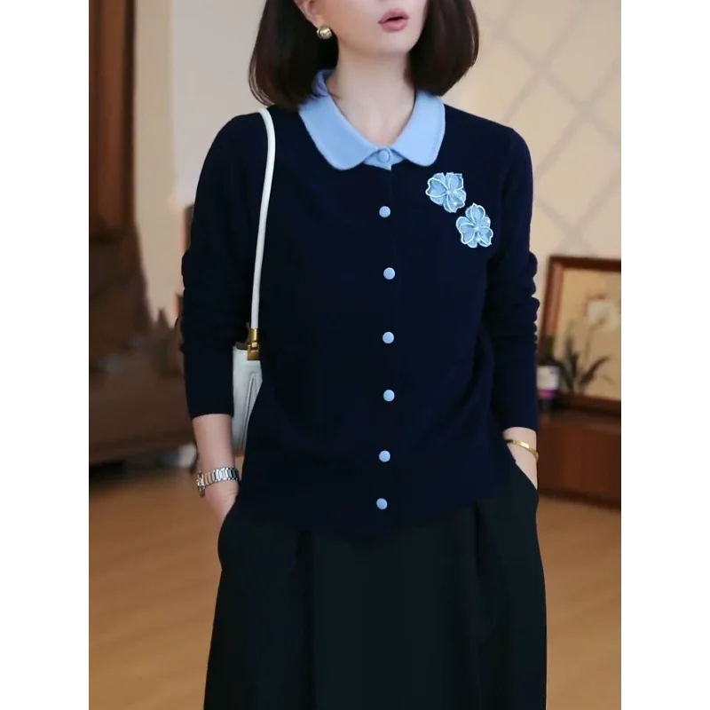 가짜 투피스 라펠 긴팔 스웨터 신상 고급 플로럴 탑