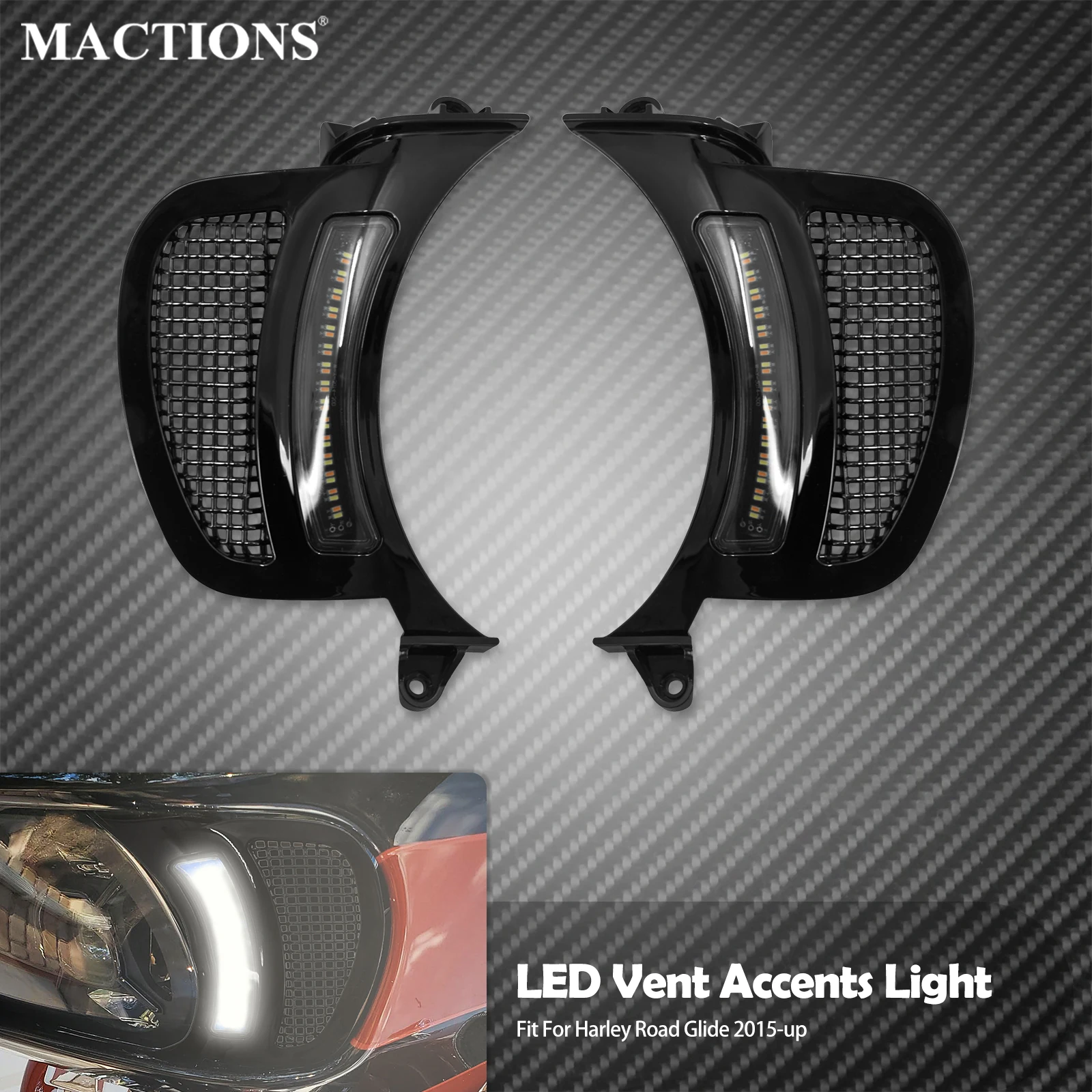 

Motorcycle LED Headlight Vent Accents Turn Signal Light Indicator Running Lamp For Harley Touring Road Glide FLTRX 2015-2023