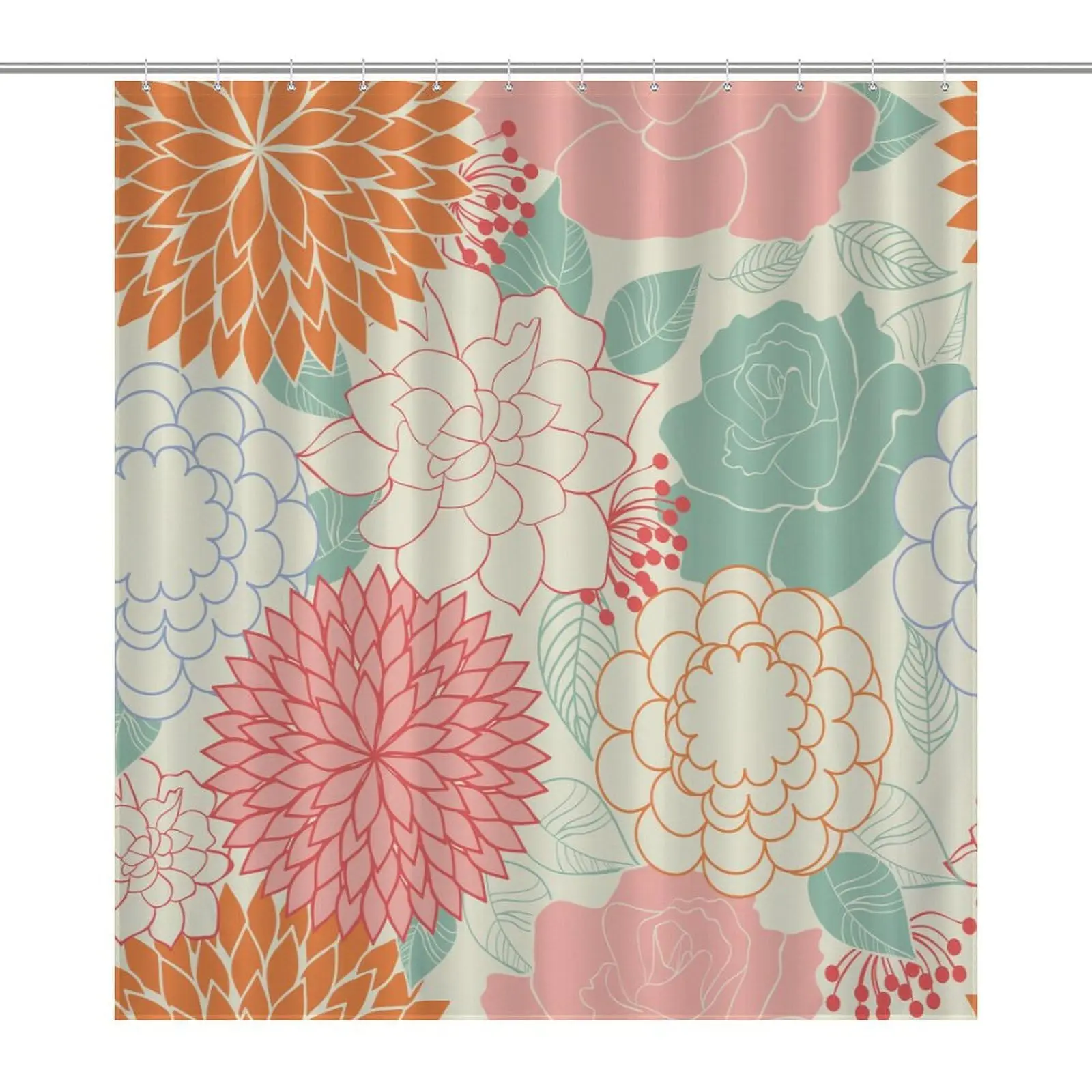 

Dahlia Shower Curtain Geometric Floral Bath Curtain with Hooks Waterproof Fabric for Home Farmhouse Bathroom Bathtub Decor
