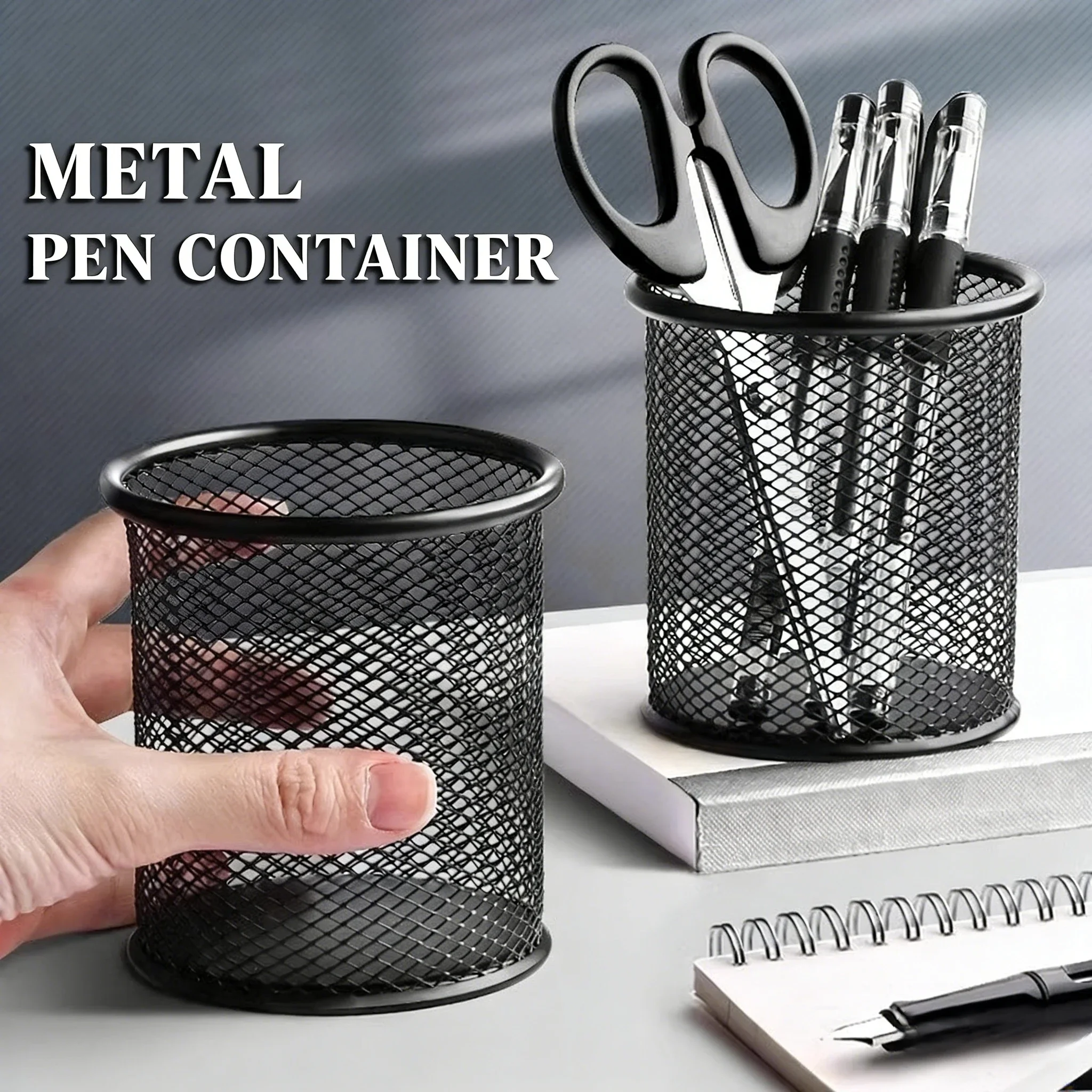 Comix B2259 Durable Metal Mesh Pen Container Round Shape Desktop Storage Office Student Supplies