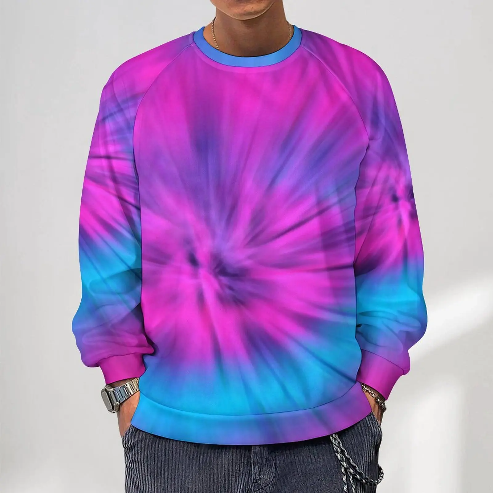 Tie Dye Rainbow Casual Sweatshirts Blooming Colors Cool O Neck Hoodies Winter Long Sleeve Loose Oversized Hoodie Birthday Gift