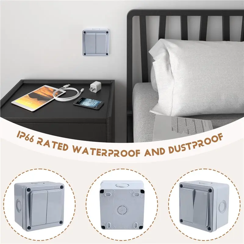 ABCA-مفتاح بـزر دفع مقاوم للطقس IP66 16A لمفتاح الجدار الخارجي-2 عصابة كهربائية للحديقة/الفناء/الخارجي #3