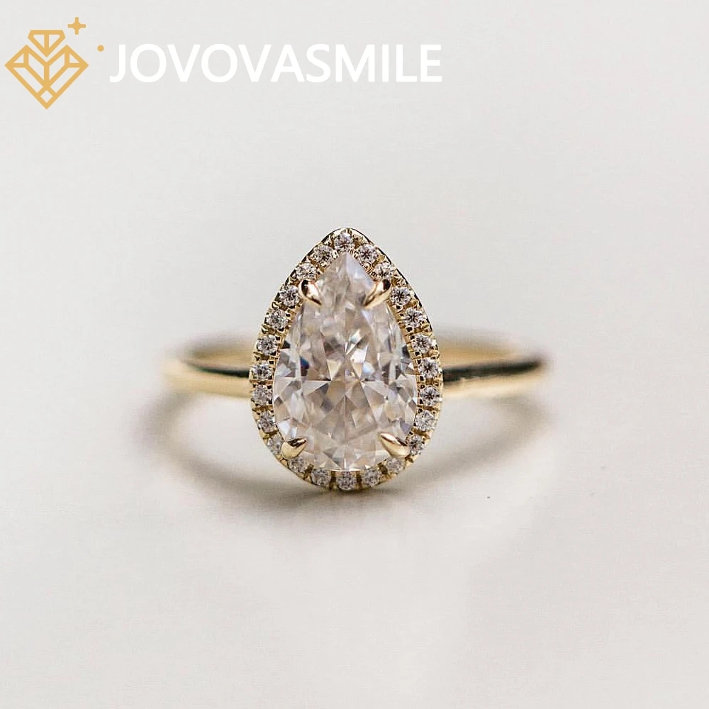 JOVOVASMILE Moissanite Engagement Ring 18k Gold 2.5 Carat 10.5x7mm Crushed Ice Pear Cut au 750 With Certificate