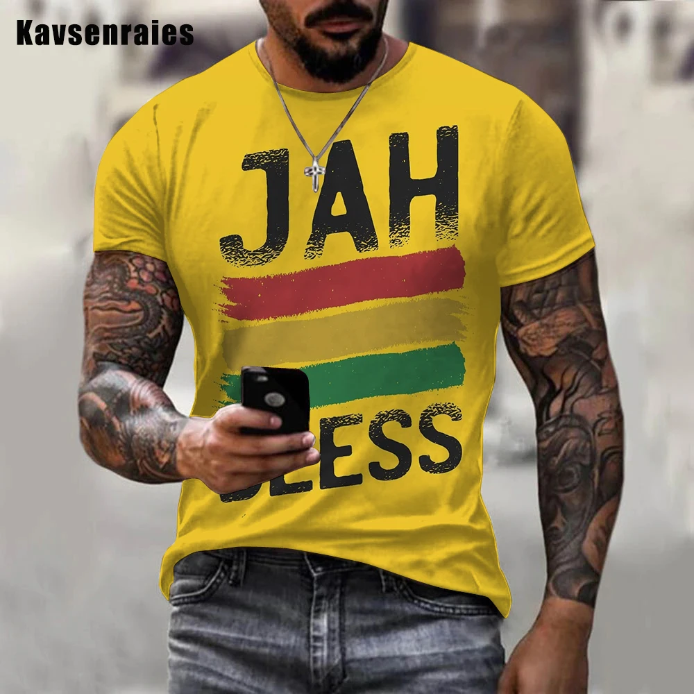 Personality Jah Bless Printed 3D Men T-Shirt Boys Unisex Casual Fashion Reggae Round Neck Short Sleeve T-shirt 5XL