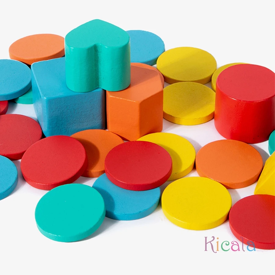 3D-Formen, geometrische Feststoffe, Holzfarbe, Spielzeug, Sortierspielzeug, Entwicklungstraining, Montessori-Lernspiel für Kinder, Geschenk