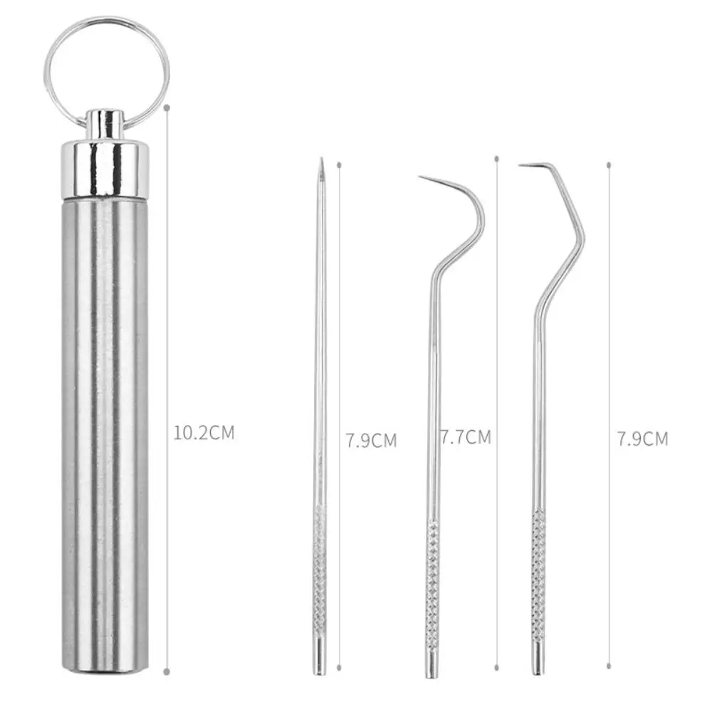 Aço Inoxidável Dente Pick Set, Chaveiro Titular, Dente Flosser, Bolso Toothpick, Dentes Limpador, Caixa De Armazenamento De Selo, Cuidado