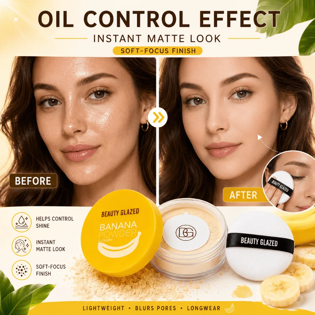 Beauty Glazed Loose Setting Powder,Matte Finish Face Powder For Oil Control,Soft Focus Blurring Makeup,Long Wear With Puff.