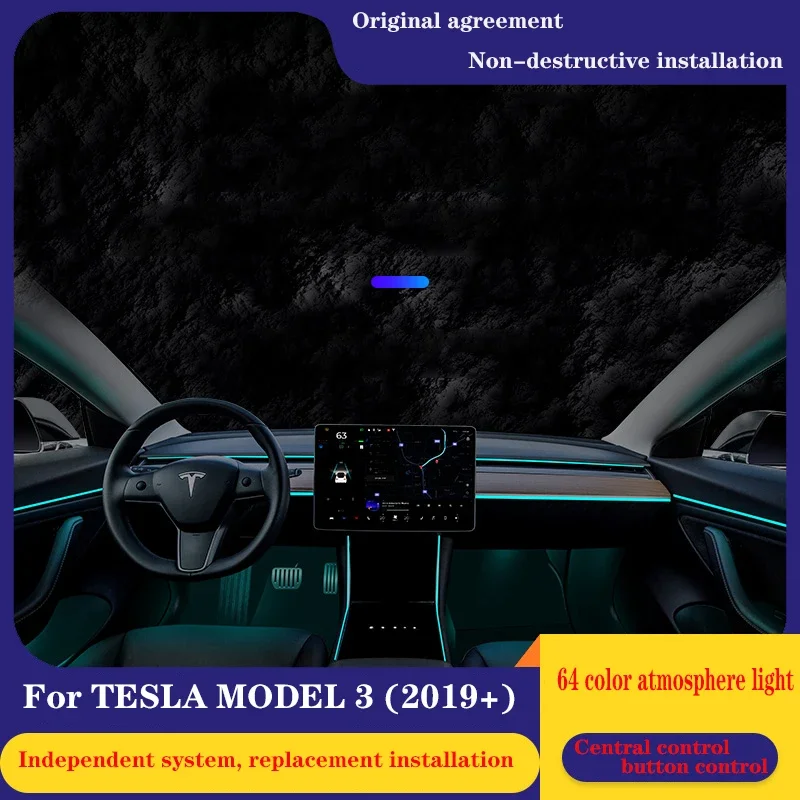 64 Color Ambient light lamp For tesla model 3 2019 2020 2021 2022 atmosphere light Atmosphere Advanced Light Decoration lamp