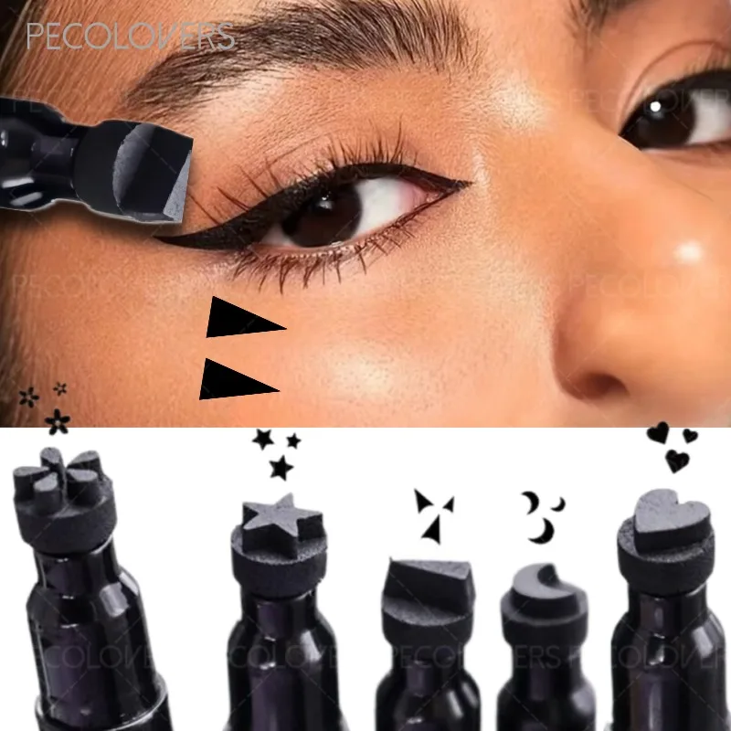 1 szt. Czarny eyeliner w płynie odporny na pot, eyeliner w płynie 2w1 z aplikatorem w kształcie stempla, odporny na rozmazywanie, zawiera różnorodne wzory