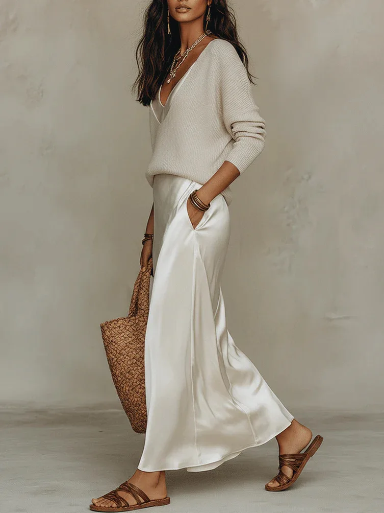 Chic Women's Satin Maxi Dress 2 Pieces Sets Sleeveless Sexy Straps Evening Dresses with Long Sleeve Tops Elegant Evening Gown view 3