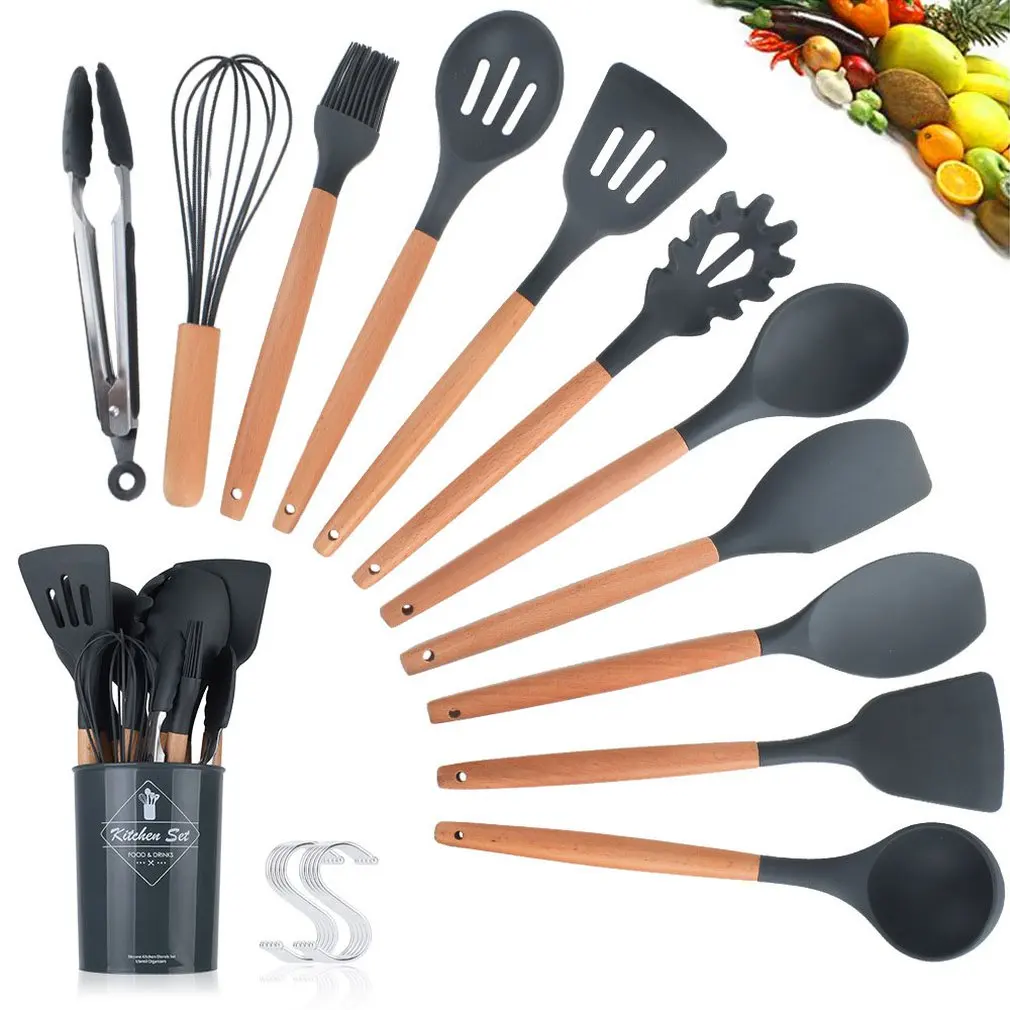 1 Set Wooden Handle Non-Stick Kitchenware Heat Resistant Kitchen Cooking Utensils Baking Tool Cooking Tool Sets