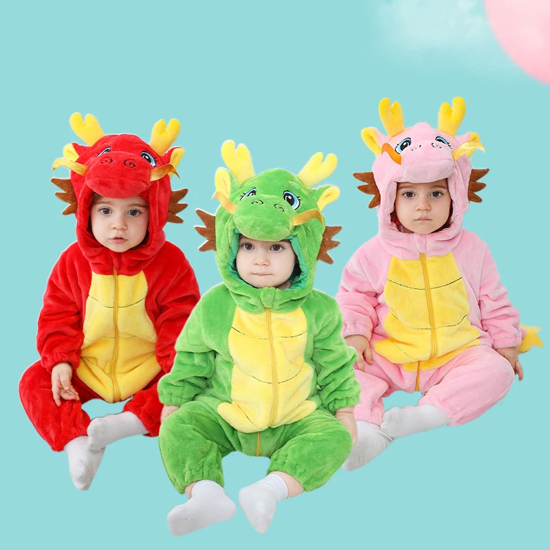 

Animal Dinosaur Kigurumis Baby Girls Clothes Boy Romper Winter Soft Warm Onesie Cosplay Costume Zipper Jumpsuits Baby Outfits