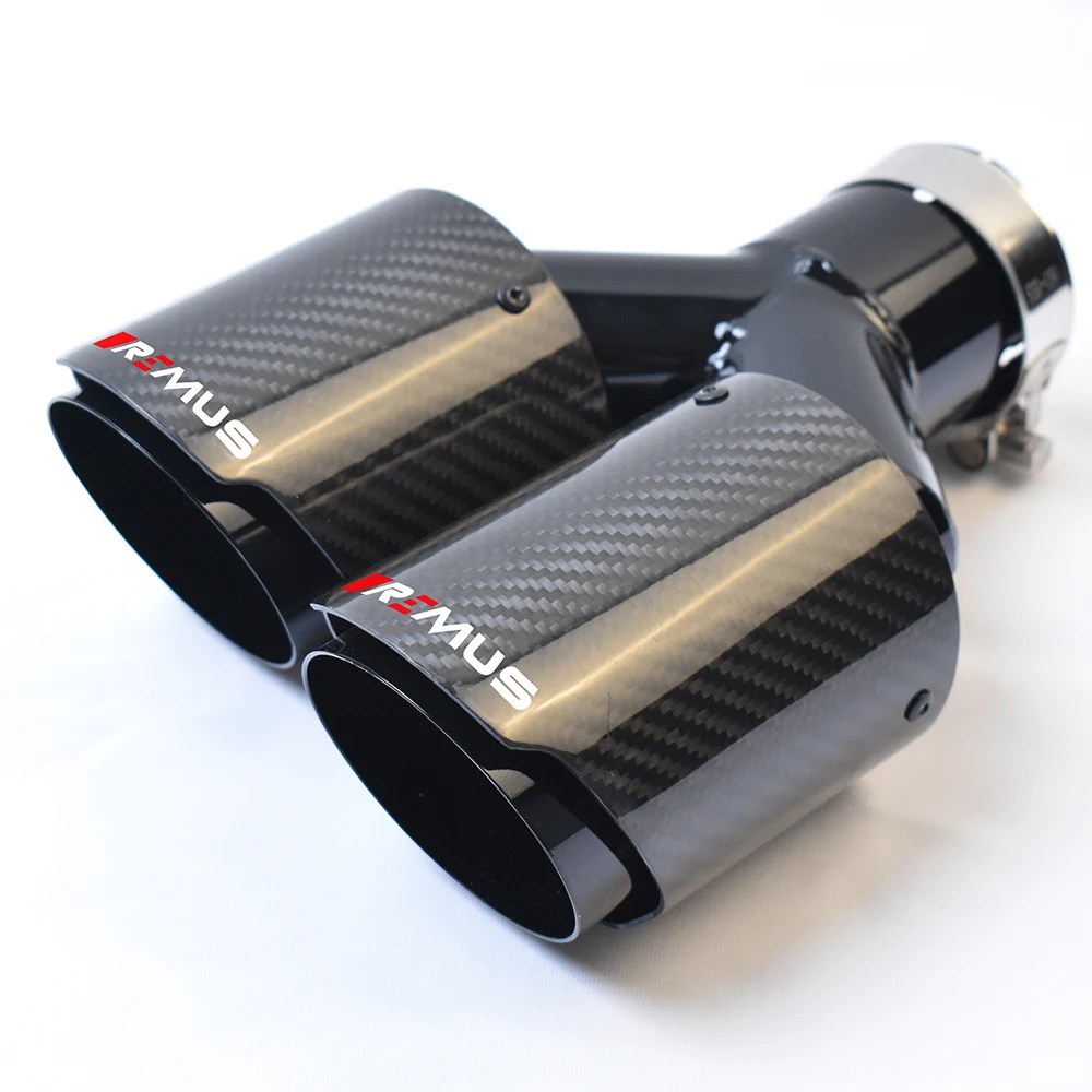 Glänzend Schwarzer Universeller Doppelter Gerader Carbon-Auspuff-Endrohr mit Silbernem Stahl-Schalldämpfer und VREMUS für Auto-Tuning