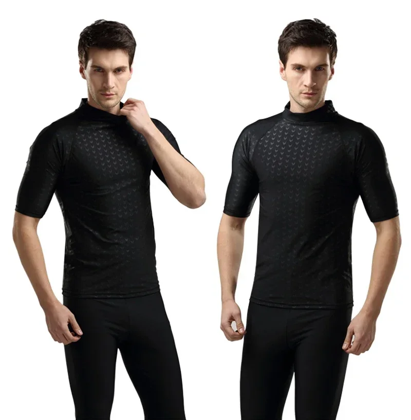 (L-6XL)Men Teens Short Sleeve Sharkskin Swimsuit Set Swimming Shirt+Shorts Surfing Diving Beach Quick-Drying Tight Swimwear