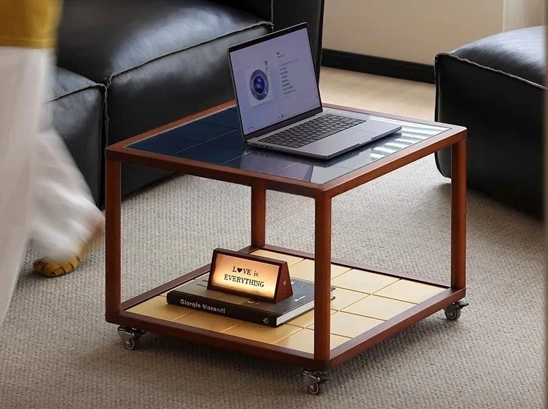 

x11Свердая древесина, закаленное стекло, шахматная доска, мобильный журнальный столик, комбинация приставного столика для гостиной в средневековом стиле в Bauhaus