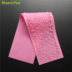 Mom&Pea GX156H Line Embossment Lace Pad Silicone Mould Cake Decoration Fondant Cake 3D Mold Food Grade