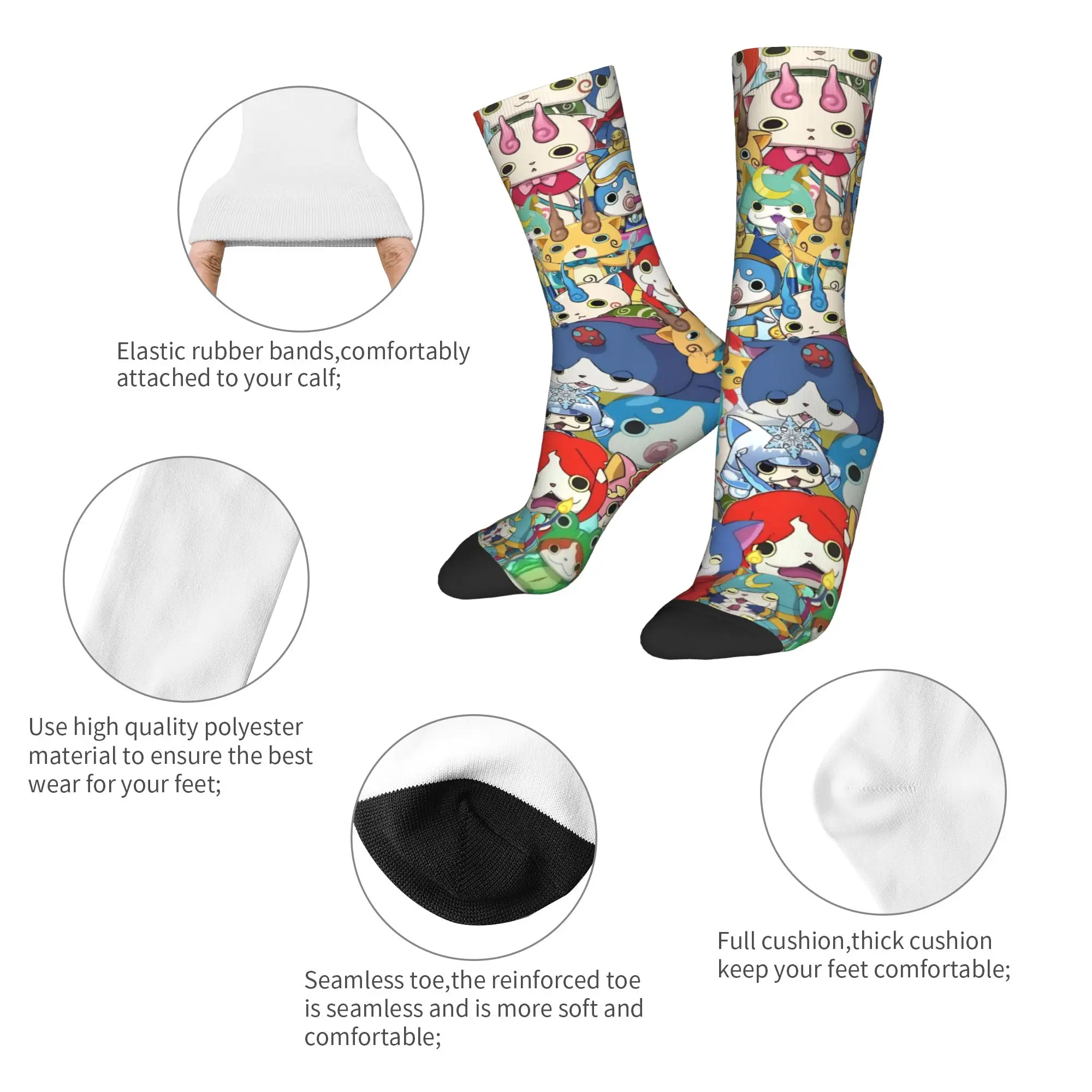 New Men's Socks Harajuku Yokai Watch Game Sock  Jibanyan Robonyan Shogunyan Skateboard Women Socks Spring Summer Autumn Winter