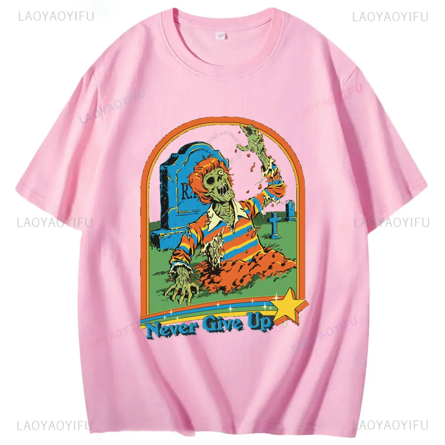 سلسلة الرعب الهزلية تيشيرتات للرجال والنساء ، لا تستسلم أبدًا ، قطن ، فريد ، إبداعي ، كرتون ، ملابس الشارع الصيفية