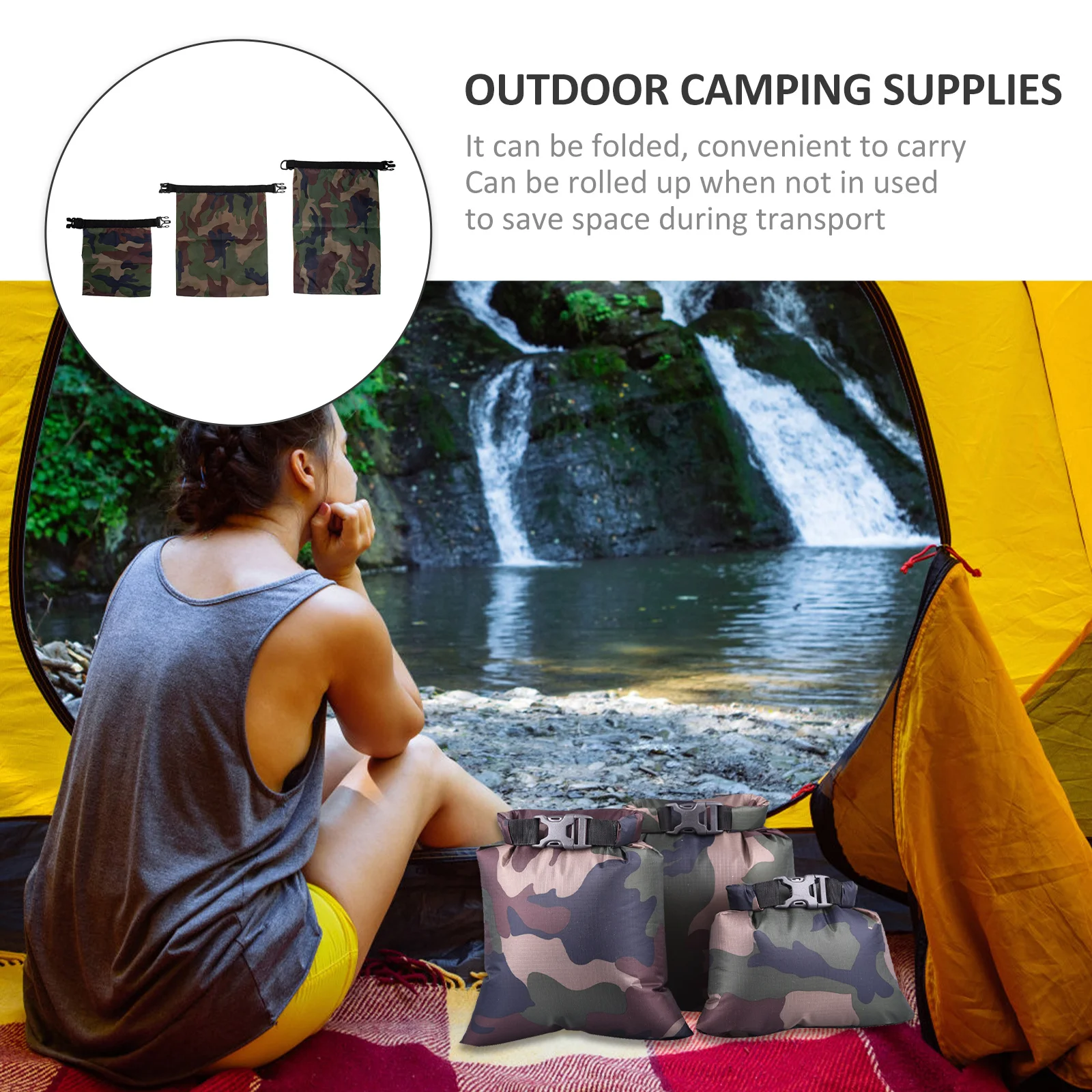 3Pcs Waterproof Dry Bags Portable Drifting Storage Pouches Outdoor Camping Kayaking Rafting Storage Bag Dry Bag