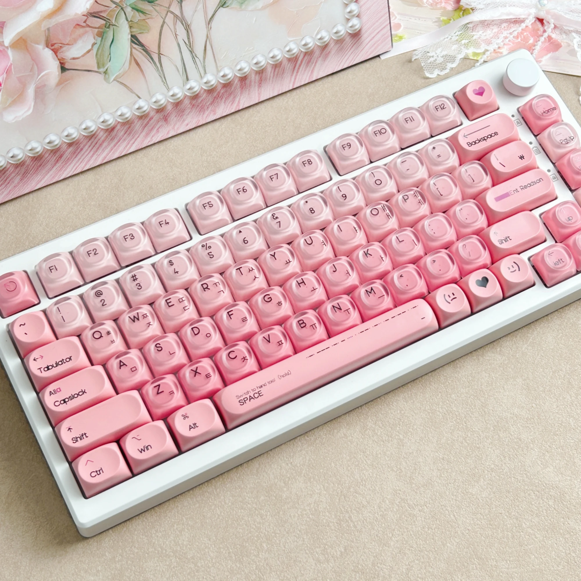 MAIMOOO Korean Keycaps HOA Profile PBT+PC Translucent Pink Liquid Foundation Round Cute Keycap for Mechanical Keyboard  
