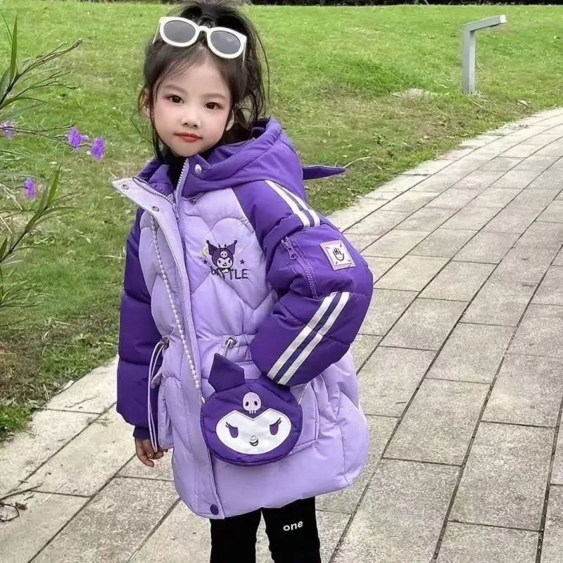 

Sanrios Children Kuromi Hooded Cotton Clothes Anime Figure Winter Clothes Add Cotton Keep Warm Coat for Kids Girl Cartoon Kawaii