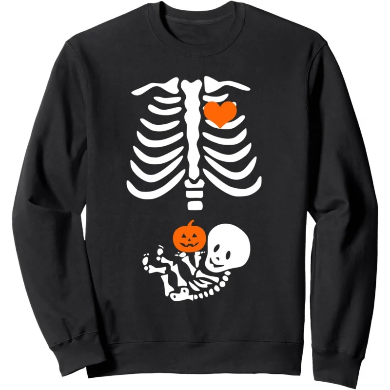 Bluza ciążowa Skeleton Halloween, zabawna ogłoszenie o ciąży, luźna, duży rozmiar