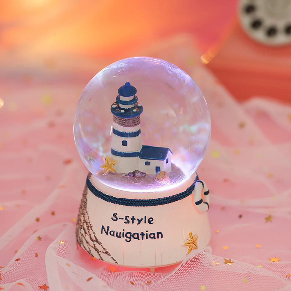 

Romantic Mediterranean Style Crystal Ball Resin Music Box Glowing Decorative Ornament for Home and Office Music Crystal Ball