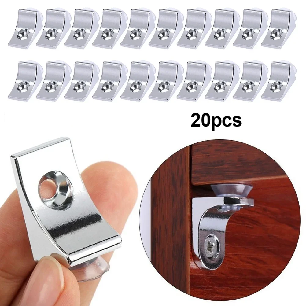 

20Pcs Right Angle Glass Shelf Suction Cup Fixing Support Clip Bracket Clamp Holder For Board Cabinets Wardrobes Furniture