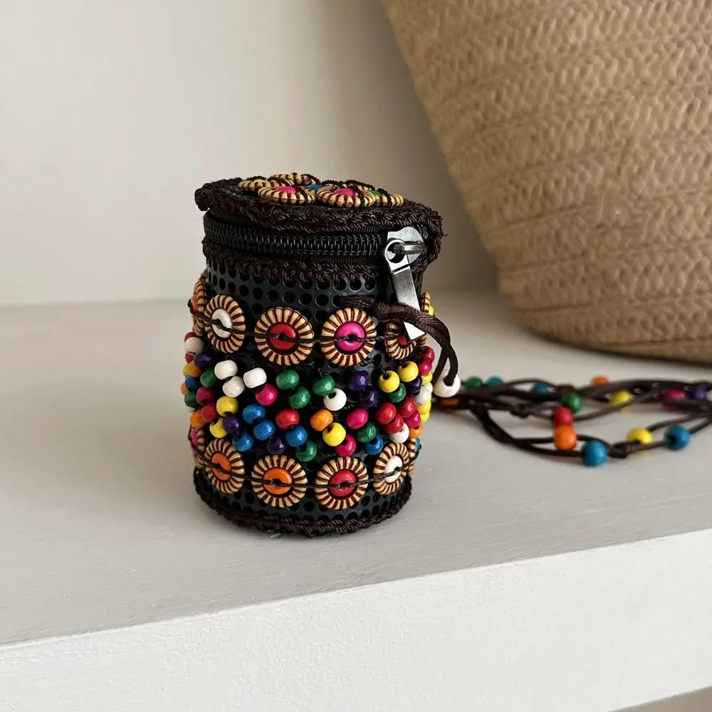 

Cloth Ethnic Style Crossbody Bag Coconut Shell Retro Handmade Weave Bag Geometric Large Capacity Bohemian Shoulder Bag Outdoor